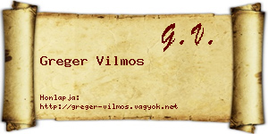 Greger Vilmos névjegykártya